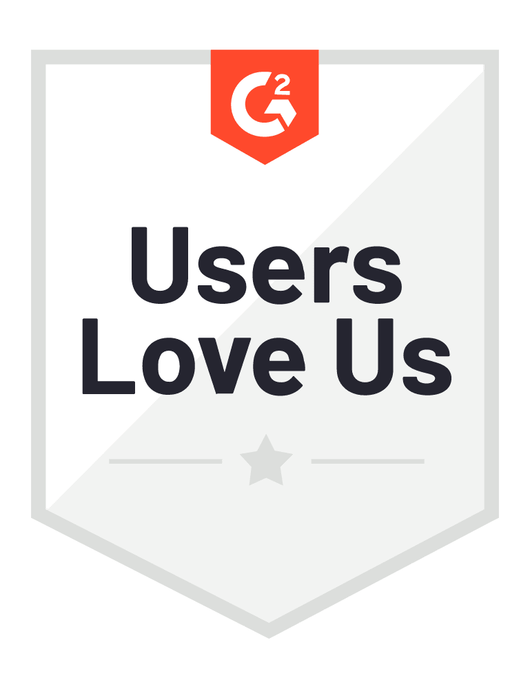 a white badge with the words users love us